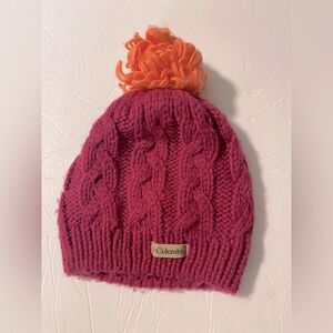 Columbia Cable Knit Fleece lined hot pink beanie hat youth kids girls O/S